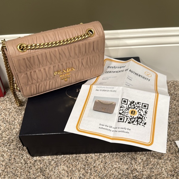 Prada beige Napa Gaugre Crossbody gold hardware comes in full kit box dust bag - Picture 7 of 7